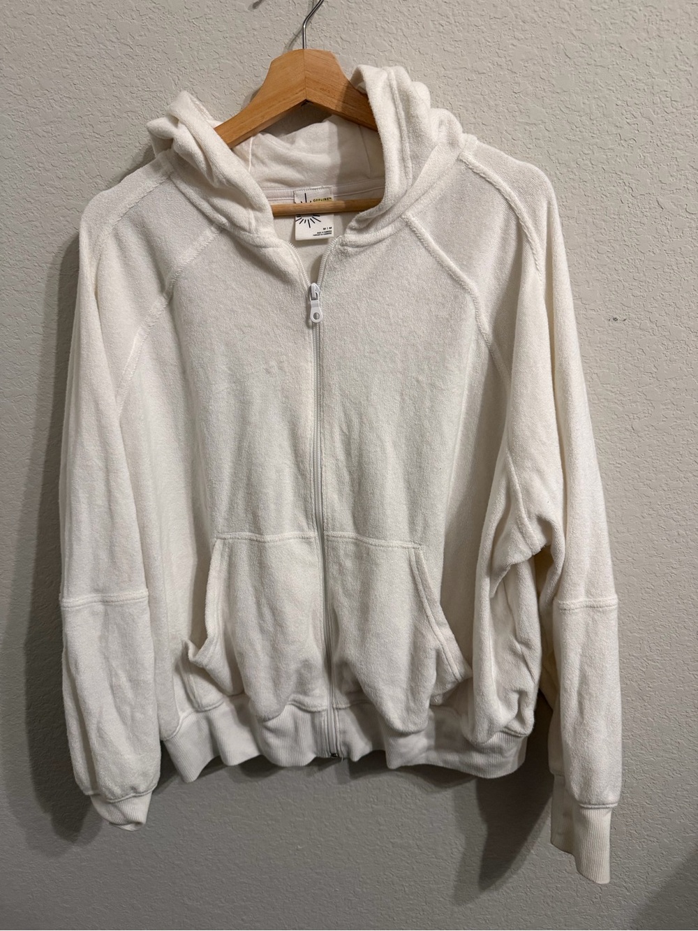 aerie Cream Full-Zip Hooded Sweatshirt